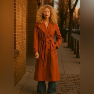 Vintage Burnt Orange Trench Coat Retro Revival Penny Lane Vibes 70s Size 14